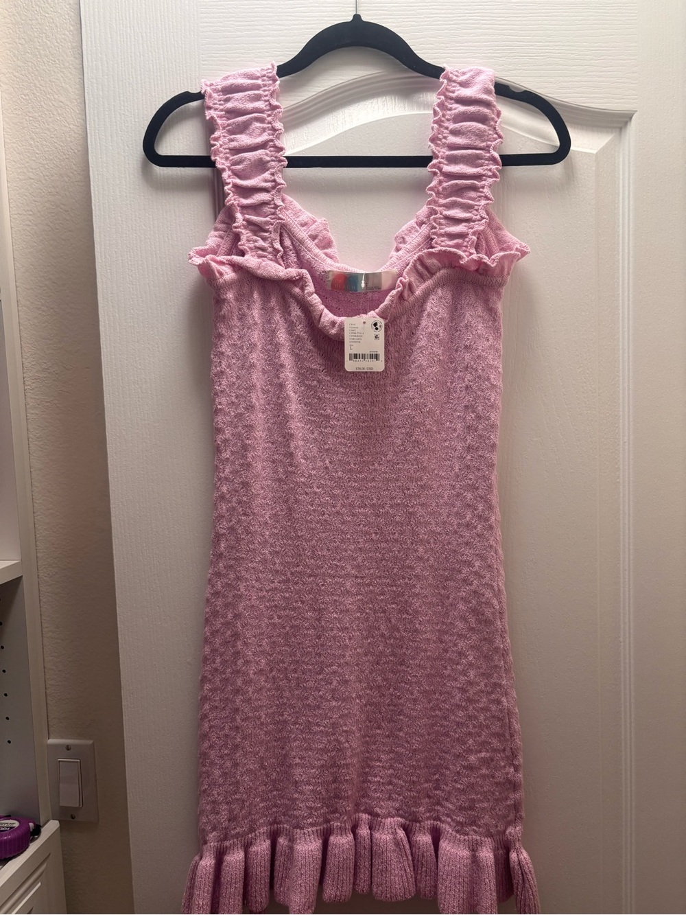 Free People Pink Ruffle Knit Mini Dress